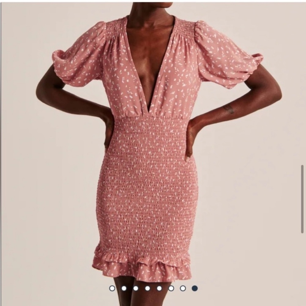 Abercrombie & Fitch coral V-Neck Puff Sleeve Mini Dress